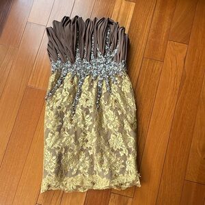 Mac Duggal Brown and Gold Mini Dress
